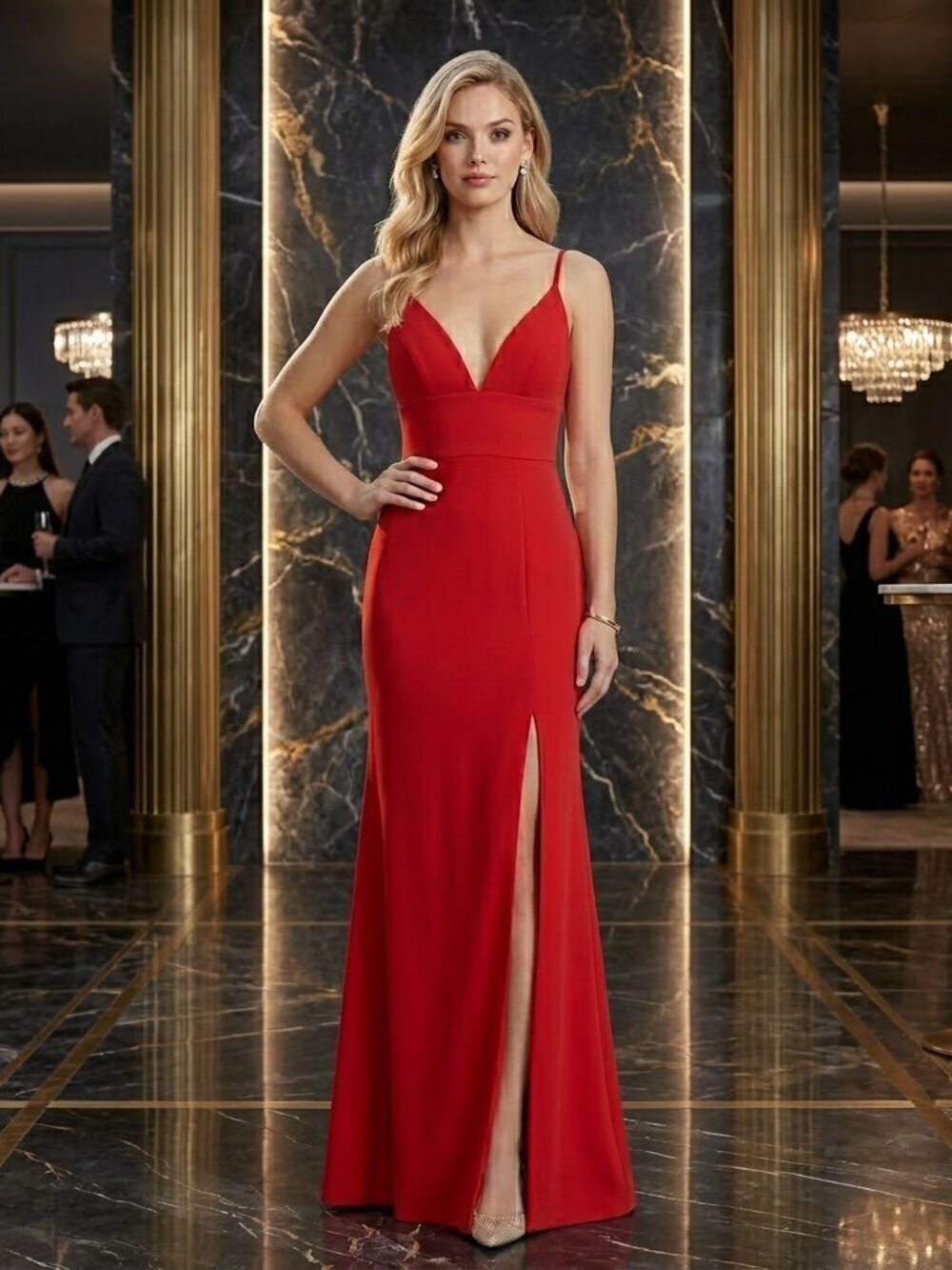 Aqua Womens Size 6 Red Spaghetti Strap V Neck Maxi Gown Dress